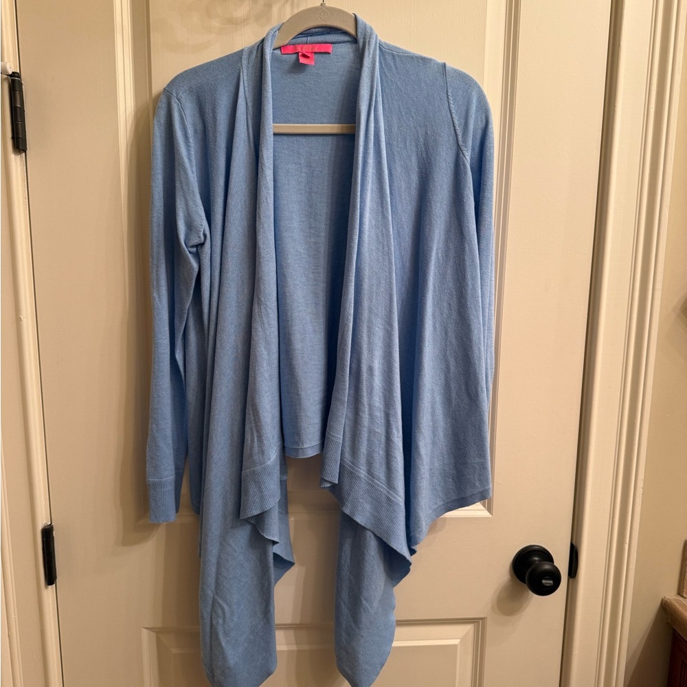Light Blue Women's Open-Front Draped Cardigan Sweater